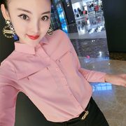 长袖衬衫女韩版2024年修身显瘦纯色打底衫小衫时尚职业衬衣女