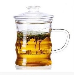 耐热玻璃杯三件式透明过滤内胆花茶杯带盖办公水杯子茶具茶壶