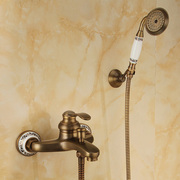 定制可升降全铜仿古花洒淋浴套装，欧式复古浴缸浴室龙头喷头水阀淋