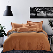 咖啡色纯色床上四件套纯棉全棉裸睡深色单色荷叶边简约素色床单式