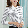 条纹衬衫女长袖韩版修身显瘦雪纺职业装工作服衬衣，大码上衣黑白竖