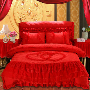 定制韩版加厚夹棉床罩式公主床裙18米四件套蕾丝床罩多件套婚庆床