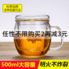 耐热玻璃茶杯加厚办公带盖过滤水杯家用泡花茶玻璃杯500ml大容量