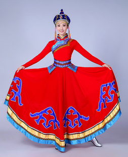 蒙古族服装少数民族女装蒙古舞蹈，演出服舞台表演服大摆裙