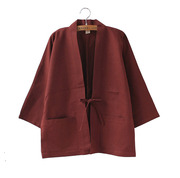日式和风改良棉麻系带，七分袖和服开衫外套，道袍茶服纯色女装多色