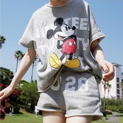 春夏女士休闲运动套装短裤T恤字母韩国东大门纯棉卡通时髦潮