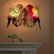 创意蒂凡尼咖啡餐厅田园风格双头鹦鹉壁灯家装卧室床头灯