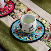 中国风布艺刺绣碗垫创意隔热垫红色黄色，多色绣花出国杯垫