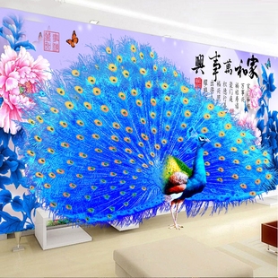 2025新款5d钻石画客厅异形满钻家和万事兴孔雀开屏贴钻十字绣大幅