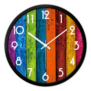 摩门客厅卧室书房超静音时尚挂钟挂表创意彩色彩虹木纹石英时钟表