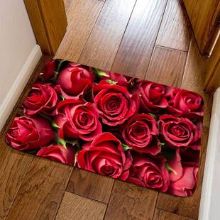 浪漫玫瑰花地垫玄关走廊，长条地毯美式客厅，卧室床边床前垫子可定制