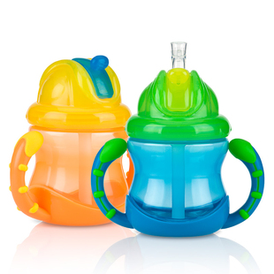 nuby婴儿两用鸭嘴学饮杯儿童，吸管杯宝宝重力球，喝水杯子防漏带握把