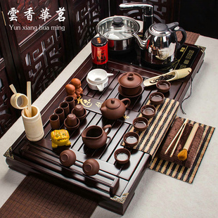 茶具套装整套陶瓷汝窑冰裂紫砂，功夫茶杯四合一电磁炉实木茶盘茶道