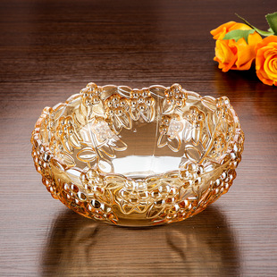 金色奢华欧式大号水晶玻璃水果盘 现代客厅家用简约果盆干果盘套