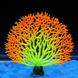鱼缸造景水族箱装饰品荧光硅胶软体仿真珊瑚树枝绿色加绒底座