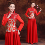 龙凤褂裙褂中式新娘礼服，长款结婚敬酒服女红色冬长袖旗袍2016