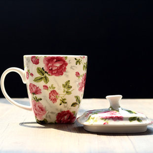 骨瓷水杯带盖 家用陶瓷大容量创意马克杯子茶杯会议杯咖啡杯