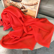 杭州故事丝巾秋季百搭年会大红色围巾女夏季纯色雪纺长款纱巾披肩