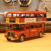 英国双层摆设巴士车模型铁艺复古工业风装饰品，欧美式英伦礼物摆件