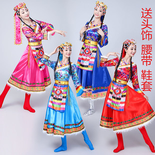 少数民族舞蹈服装成人演出蒙古长款女藏族，舞台广场舞服饰西藏