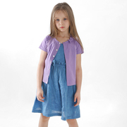 雅童小铺粉紫色女童，95棉针织蝴蝶结，短袖开衫夏季童装短上衣