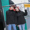 韩版情侣装男卫衣中长款bf风黑色带帽上衣条纹，女长袖潮流外套