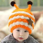 秋冬季儿童毛线帽子小孩双球帽幼儿护耳，男女娃娃宝宝保暖帽防寒