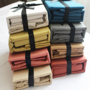 外贸60支长绒棉全棉贡缎四件套，素色简约1.5\1.8米床品纯棉床单