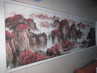 大幅国画山水画4米鸿运当头办公室客厅大堂靠山风水装饰画墙挂画