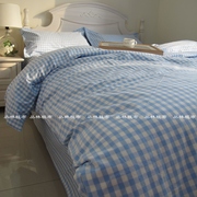 加厚全棉老粗布床单单件被套纯棉床上用品家纺格子学生宿舍蓝色