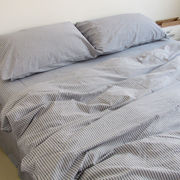 日式简约水洗棉床单单件全棉条纹睡单1.2m床单 儿童枕套30*50cm