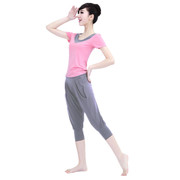 韩国高温瑜伽健身运动服短袖莫代尔纯棉七分哈伦裤套装女