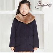 韩国童装潮品店冬季女童翻领夹棉洋气，带毛领毛呢大衣外套