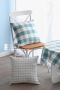 地中海风全棉高档帆布，清新蓝色格子，家居布艺椅垫沙发坐垫