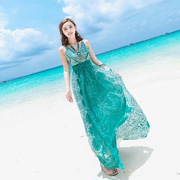 夏季大码女装雪纺，连衣裙海边沙滩裙波西米亚长裙，休闲风吊带裙