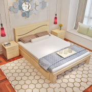 现代实木床双人床松木床，儿童床单人床，松木家具原木无漆带抽