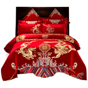恒源祥婚庆四件套中式刺绣结婚床上用品套件纯棉喜被婚嫁红色被套