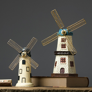 荷兰创意风车模型复古书架，小摆件客厅，装饰品电视柜柜子书柜摆设