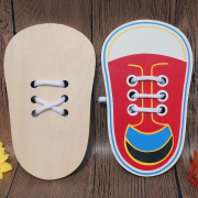益智力开发木制儿童早教玩具幼儿园礼物板上系带鞋绑鞋带穿线教具
