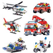 兼容乐高积木警察局警车，拼装城市消防车军事系列，男孩5-6-8岁玩具