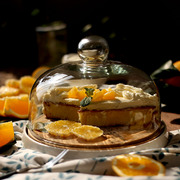 欧式玻璃罩陶瓷蛋糕盘带竹托盘3件套点心盘带盖面包甜品盘子