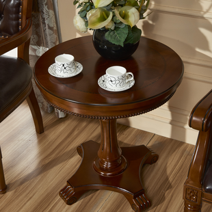 美式实木圆茶几，简约客厅小圆桌子