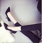 黑色高跟鞋细跟性感尖头女式职业中跟3-5-7-10cm职场舒服工作鞋单