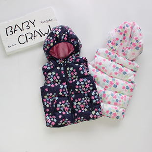 儿童男女宝宝0-4岁碎花，棉马甲带帽加厚拉链棉服冬外套