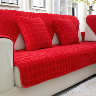 喜庆大红结婚沙发垫秋冬加厚毛绒坐垫皮沙发，防滑简约沙发套沙发罩