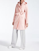 2017maxm*ra粉红色连帽中长款系带大衣羊绒外套超柔软