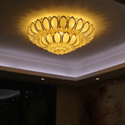 欧式客厅灯大气金色水晶灯圆形LED莲花吸顶灯具主卧室灯餐厅灯饰