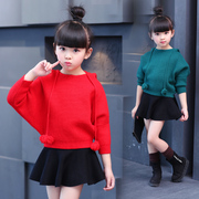 女童春秋装套装2024时髦秋冬针织套裙蝙蝠衫儿童红毛线衣两件