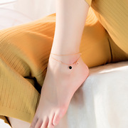 不掉色韩版玫瑰金色彩金双层几何圆圈脚链 简约百搭足链钛钢饰品