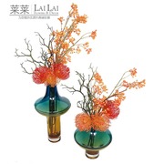 高档琥珀色玻璃花瓶家居饰品，花艺样板房别墅会所玄关花器套装摆件